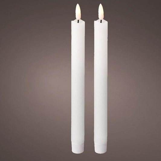 set of 2 white led wick dinner candles on a plain grey background 