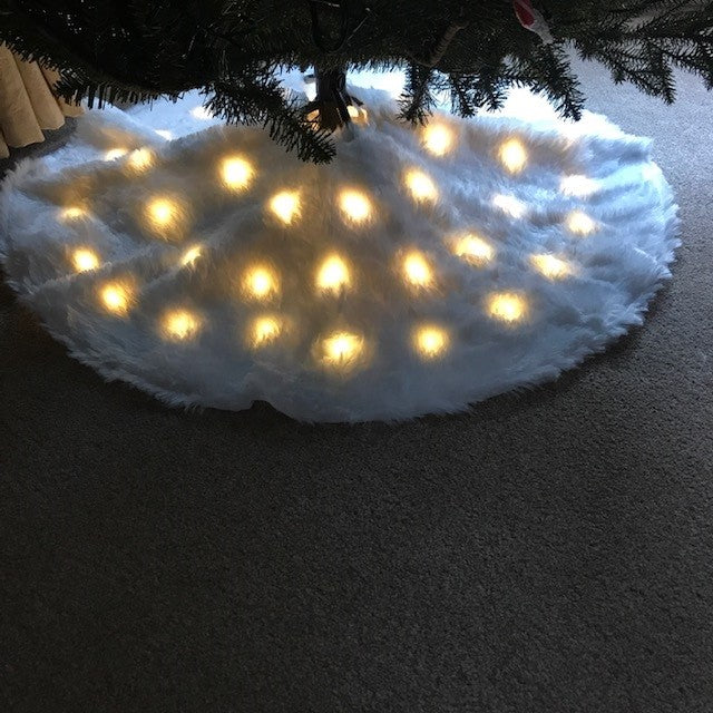 White Illuminated Christmas Tree Skirt with Warm White LED's