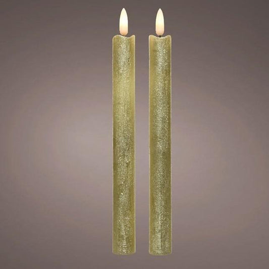 set of 2 gold led wick candles on a plain grey background