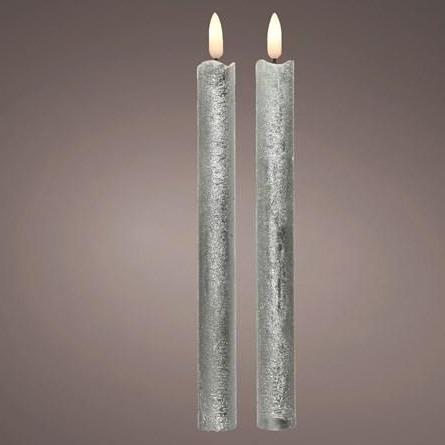 set of 2 silver led wick candle on a plain grey background