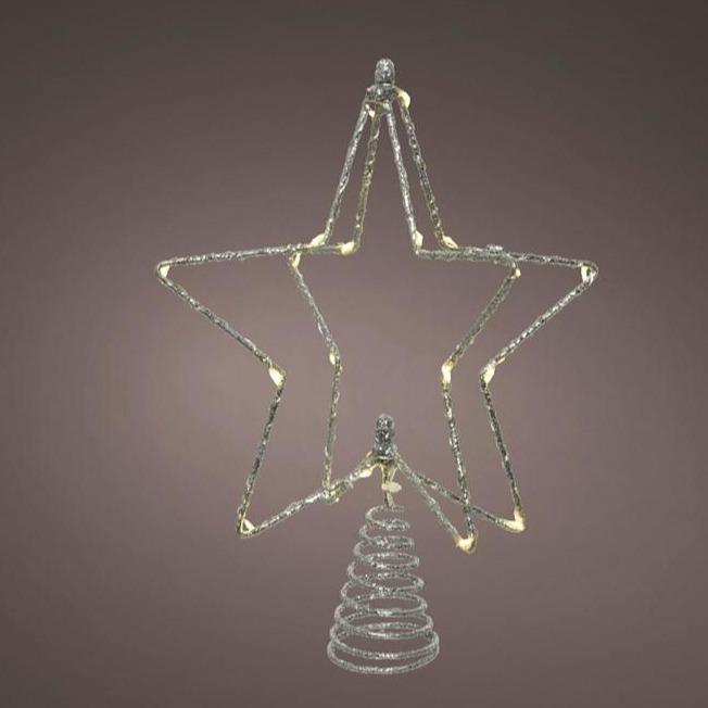 Metal 3D LED Silver Glitter Star Tree Topper