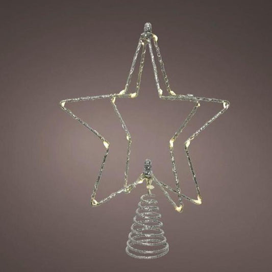 Metal 3D LED Silver Glitter Star Tree Topper