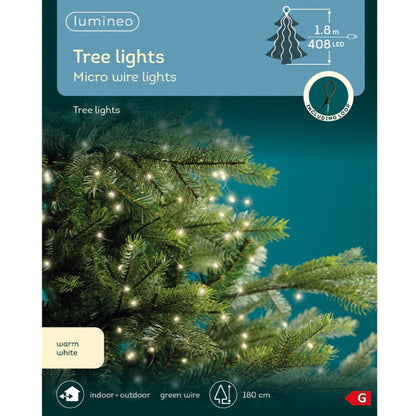 Lumineo Warm White Green Cable Tree Lights 180cm