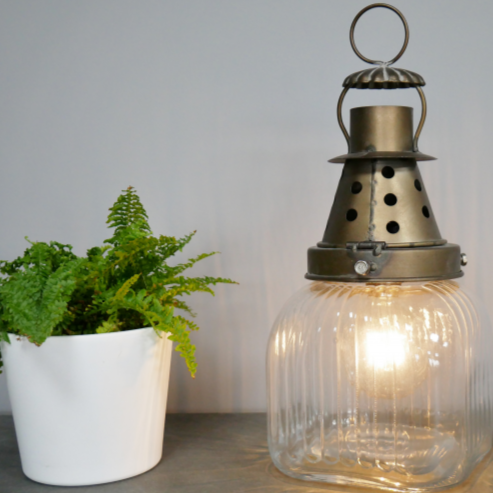 Industrial Style Glass Lamp Battery Operated