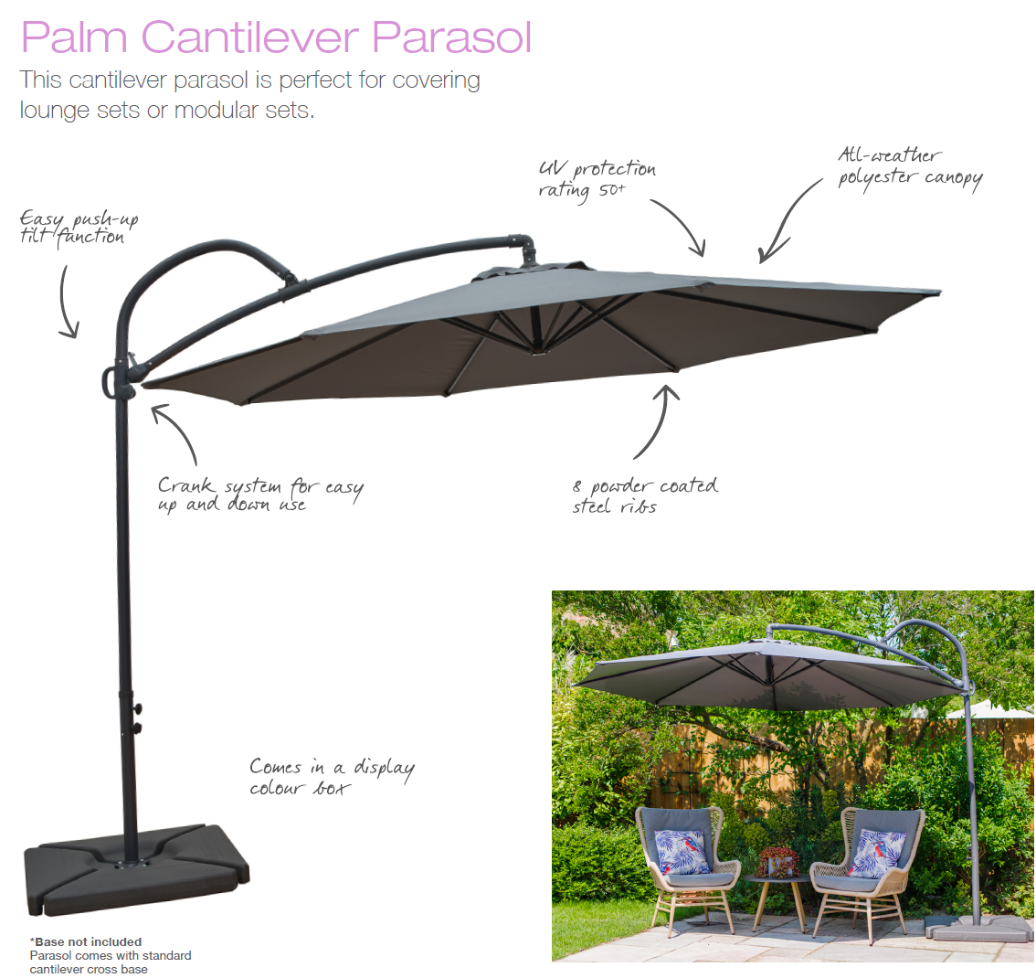 Palm 3m Cantilever Parasol Grey