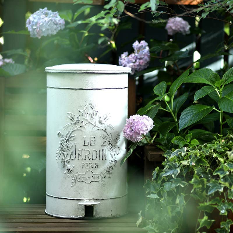 White Metal Garden Pedal Bin