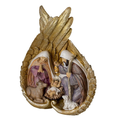 Christmas Nativity Scene in Gold Resin Wings