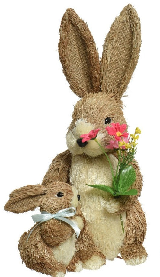 Set of 2 Easter Bunny with Flowers Decoration