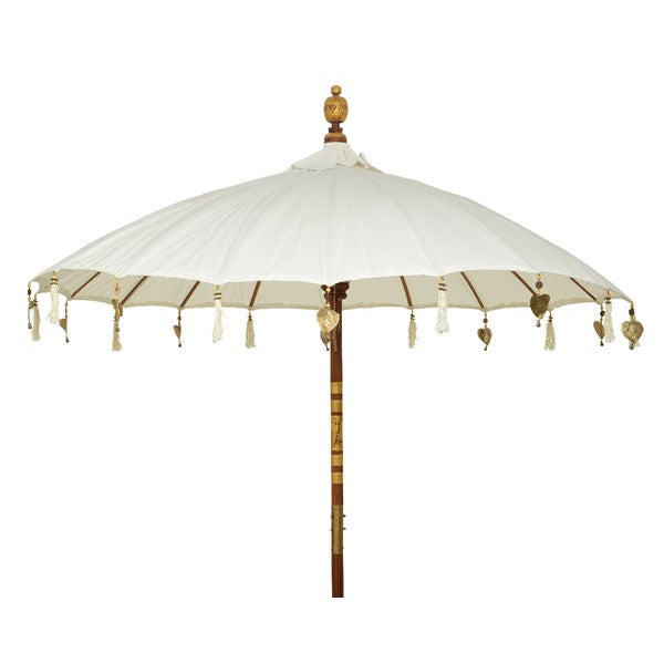 Cream 2m Parasol with Gold Metal Hearts and Tassels