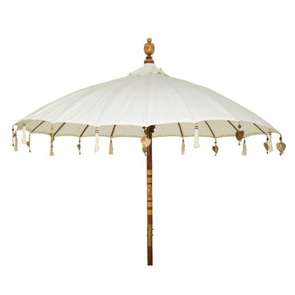 Cream 2m Parasol with Gold Metal Hearts and Tassels