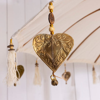 Cream 2m Parasol with Gold Metal Hearts and Tassels