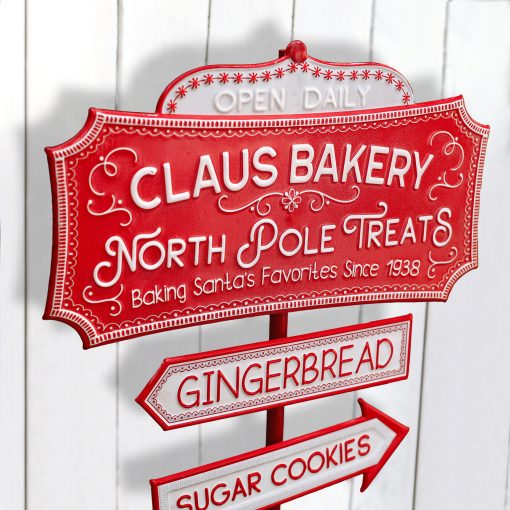 Claus Bakery North Pole Candy Cane Retro Christmas Sign