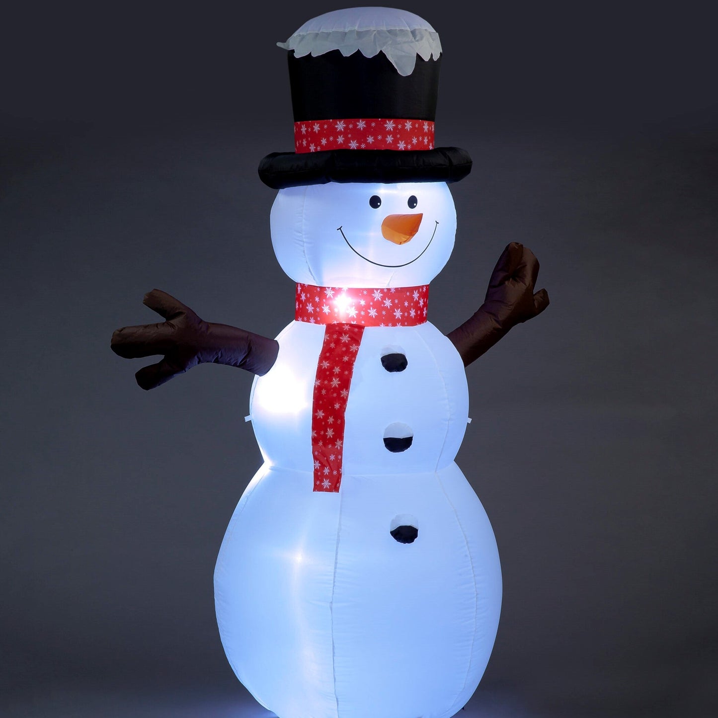 Inflatable 245cm Snowman with Red Scarf and Black Top Hat