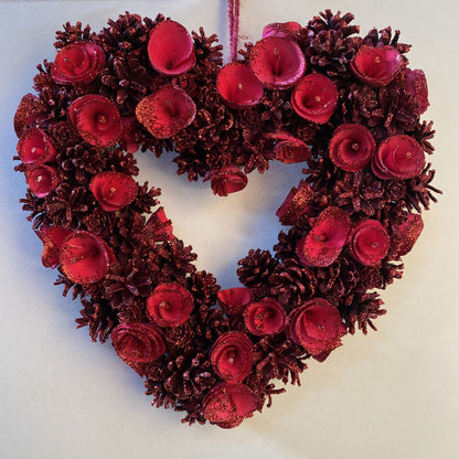 Red Pinecone Heart Wreath
