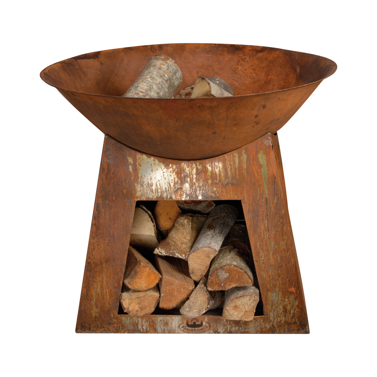 Oxidised Fire Pit Bowl with Wood Store