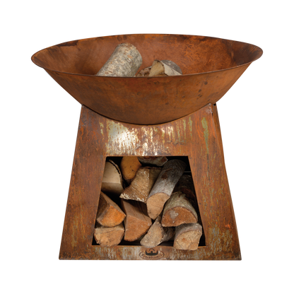 Oxidised Fire Pit Bowl with Wood Store