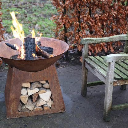 Oxidised Fire Pit Bowl with Wood Store