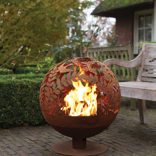 Fallen Fruits Fire Pit Globe with Laser Cut Meadow Design