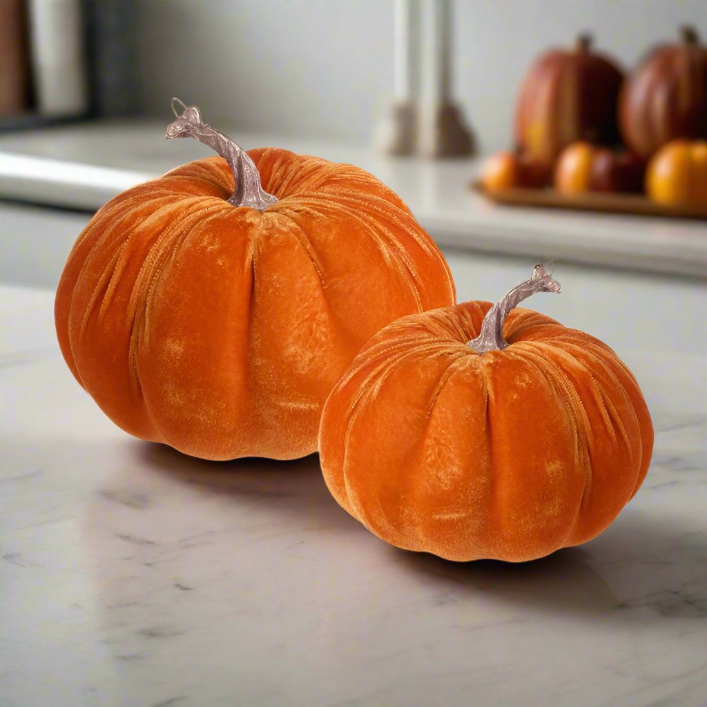 Halloween Set of 2 Velvet Pumpkin Decoration