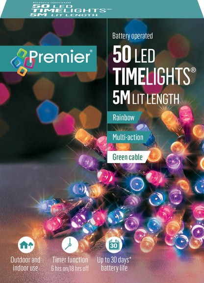 Premier TimeLights 50 Rainbow LED Battery Operated String Lights