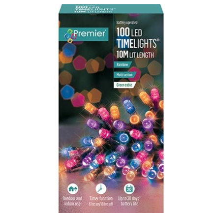 Premier TimeLights 100 Rainbow LED Battery Operated String Lights