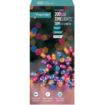 Premier TimeLights 200 Rainbow LED Battery Operated String Lights