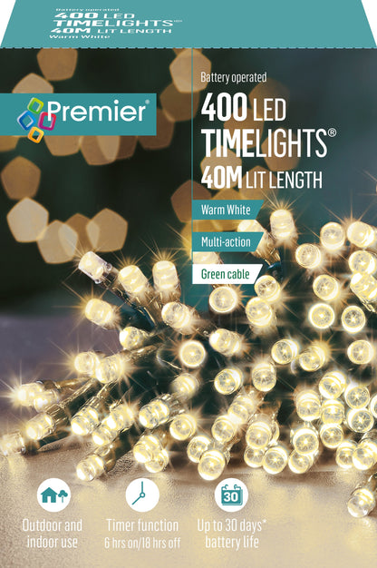 Premier TimeLights 400 Warm White LED Battery Operated String Lights