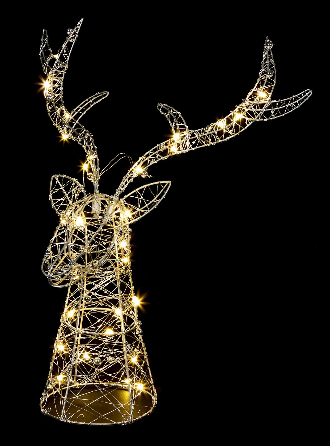 Silver Stags Head Christmas Tree Topper with Warm White LED's