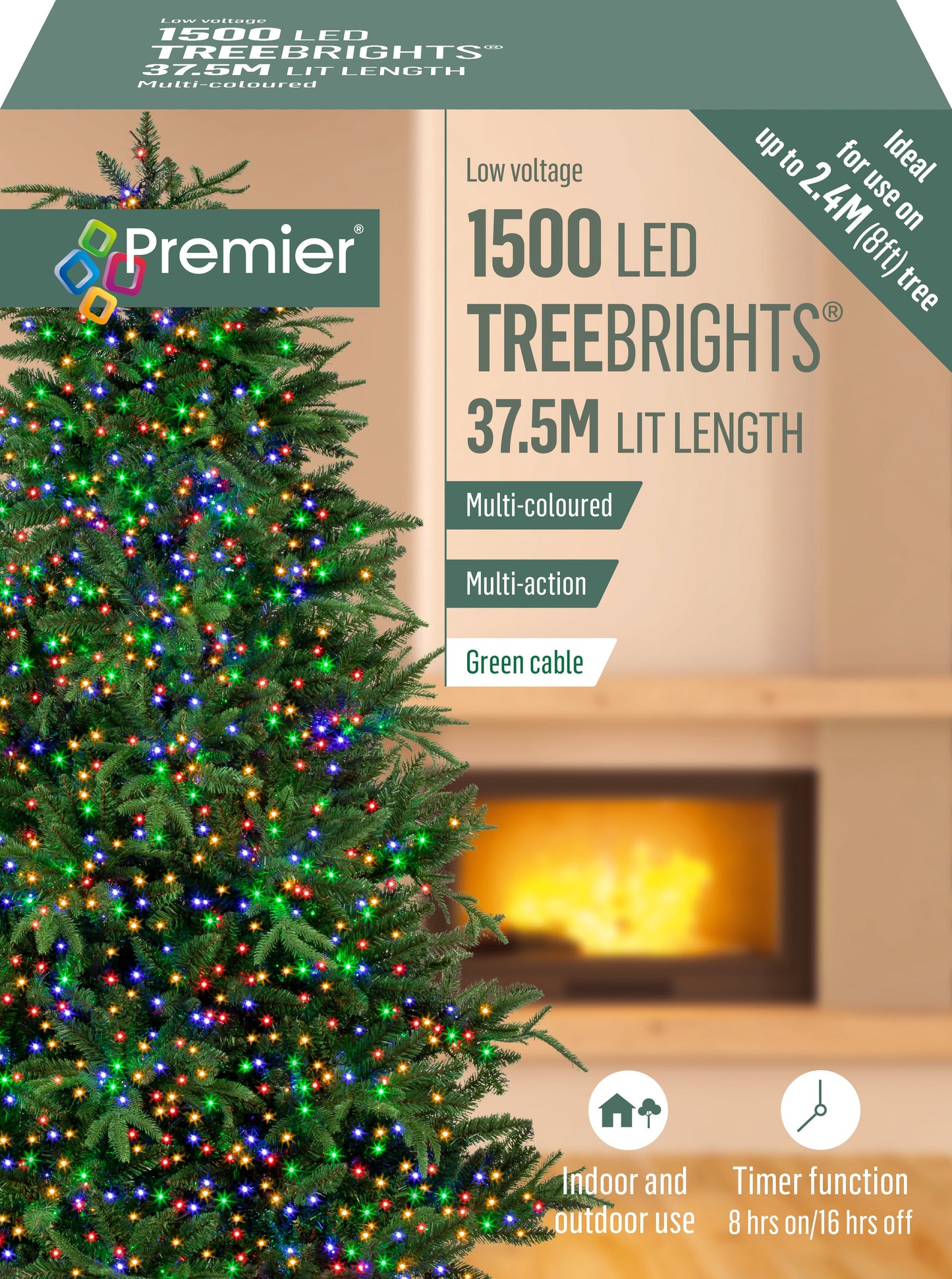 Premier TreeBrights 1500 Multi Coloured LED Christmas String Lights