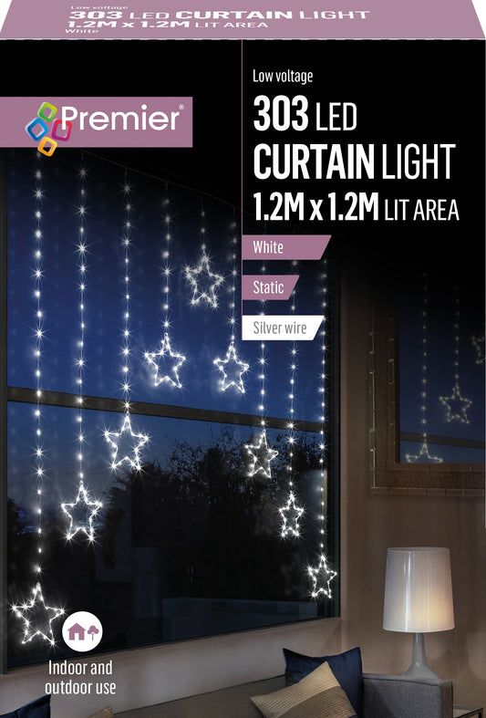 Premier 1.2m x 1.2m Pin Wire Star V Curtain 303 White LED's