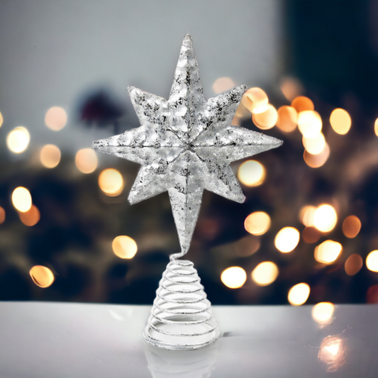 Metal Rustic Silver Star Christmas Tree Topper