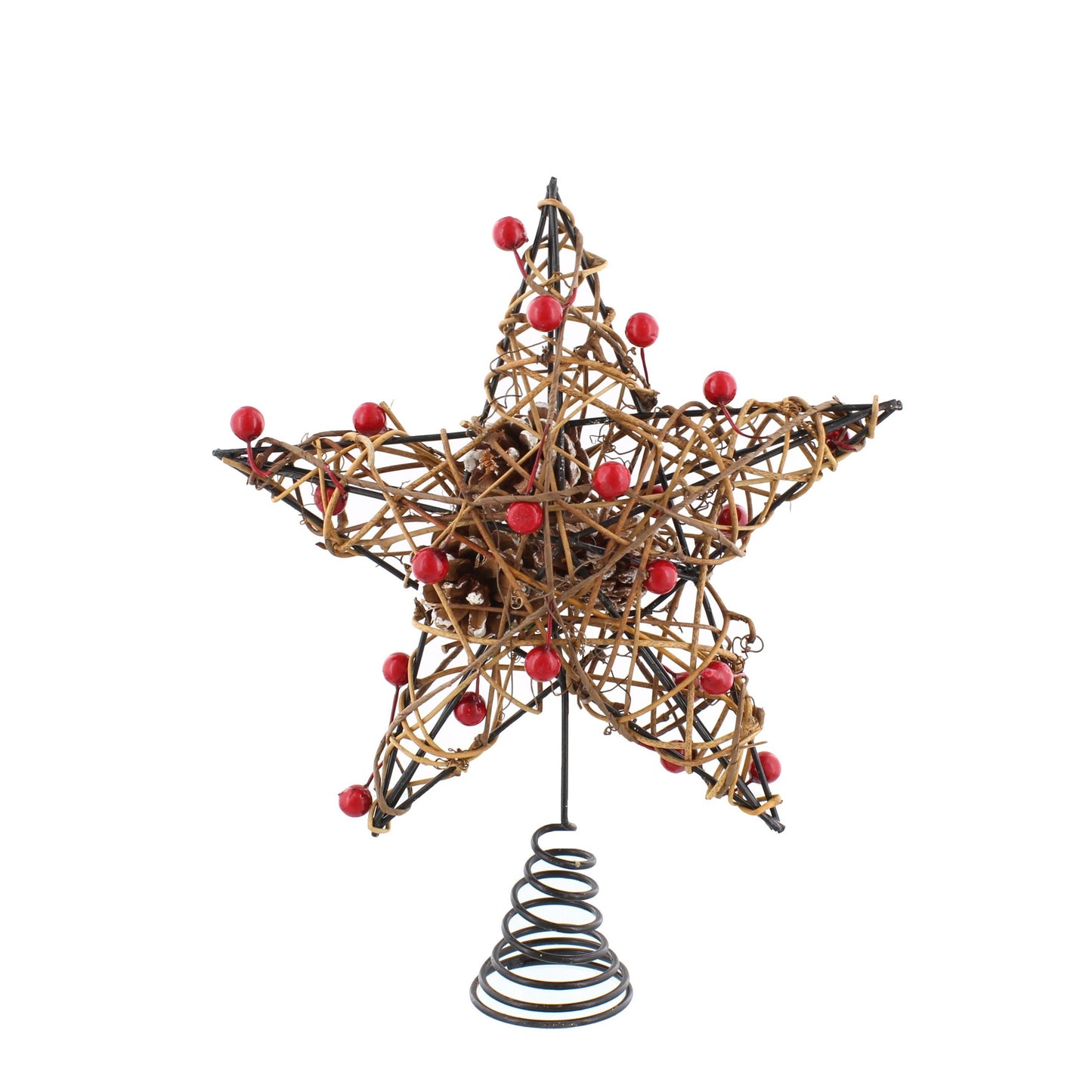 wicker and berries star tree topper on a plain white background