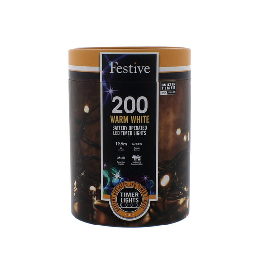 Festive 200 Warm White Battery Operated Christmas String Lights