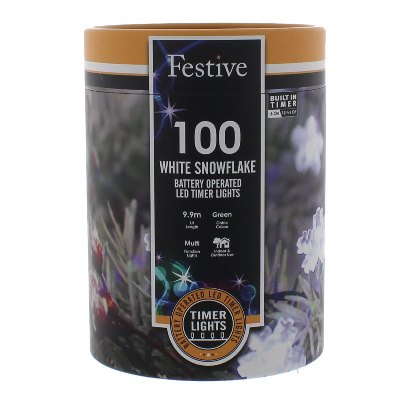 Festive 100 White Snowflake Battery Operated String Lights