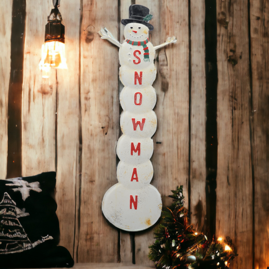 White Snowman Vintage Style Christmas Sign