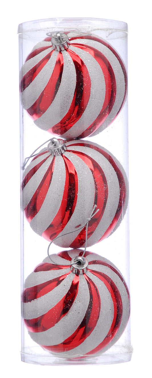 Festive Large 15cm Candy Stripe Baubles Set of 3