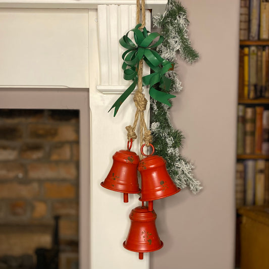 Christmas Hanging Metal Bells With Metal Ribbon