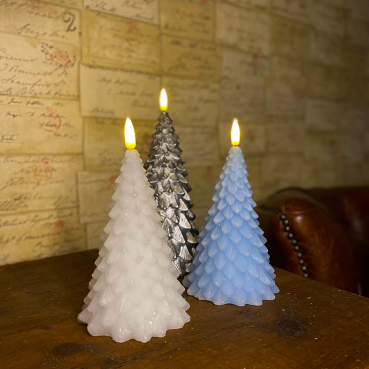 Set of 3 Cool and Calm Flickering Christmas Tree Candles