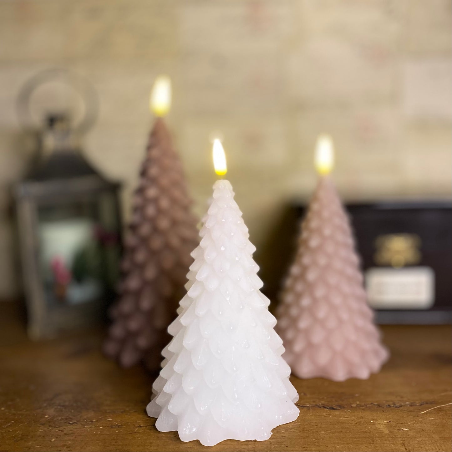 Set of 3 Warm and Cosy Flickering Christmas Tree Candles