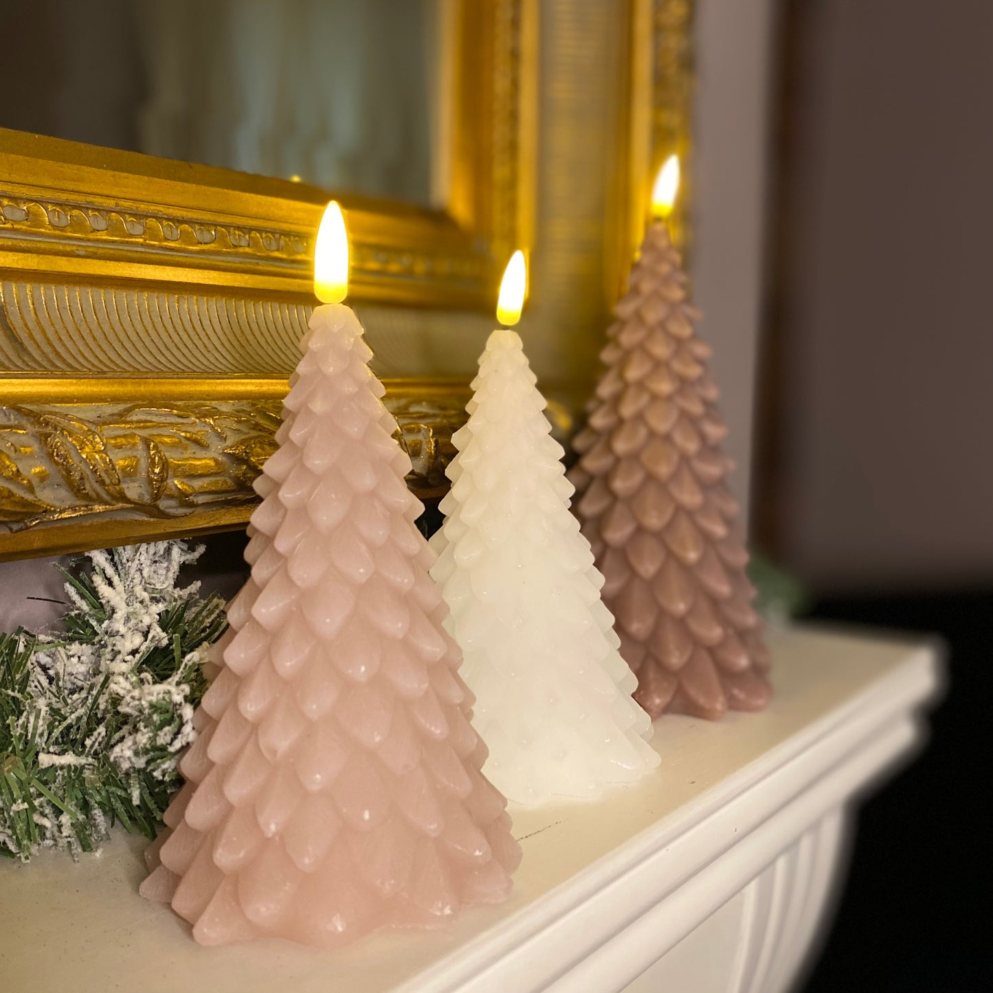 Set of 3 Warm and Cosy Flickering Christmas Tree Candles