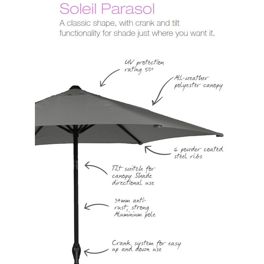 Soleil Crank and Tilt Parasol 2.7 Metre Taupe