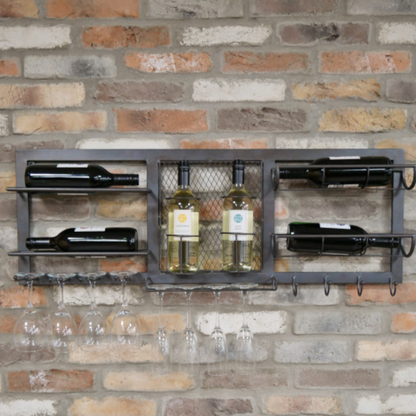 Industrial Style Wine and Glass Holder Wall Unit