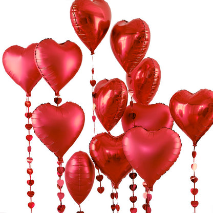 Red Heart Valentines Balloons with Heart Streamers