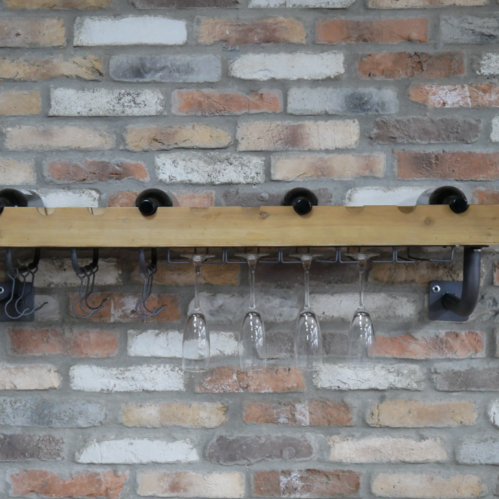 Wooden Industrial Style Wine Shelf