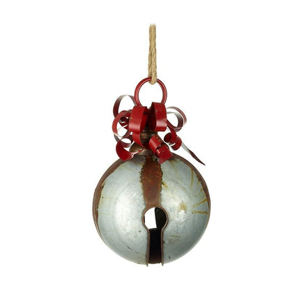 Large Christmas Silver and Red Metal Bell Bauble