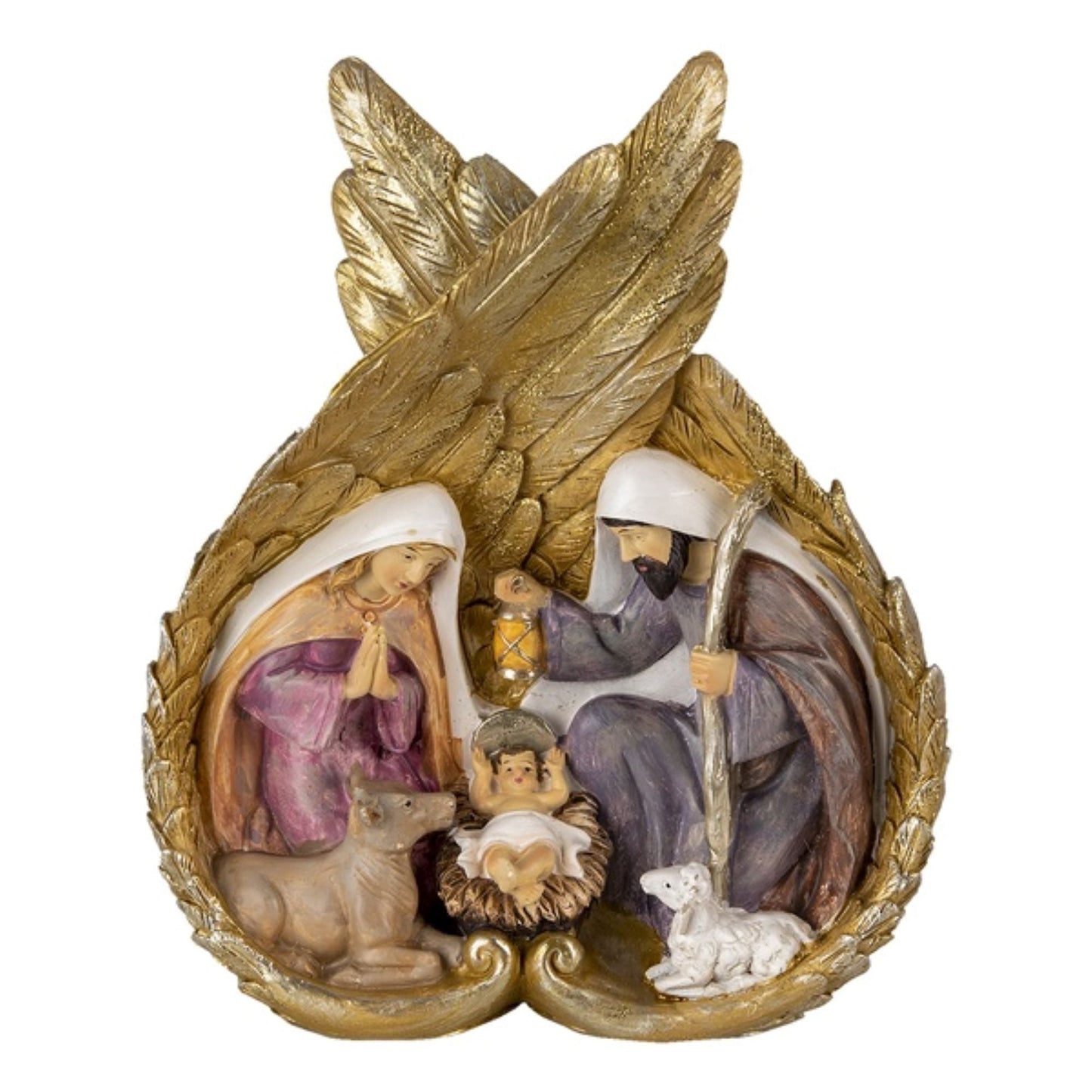 Christmas Nativity Scene in Gold Resin Wings