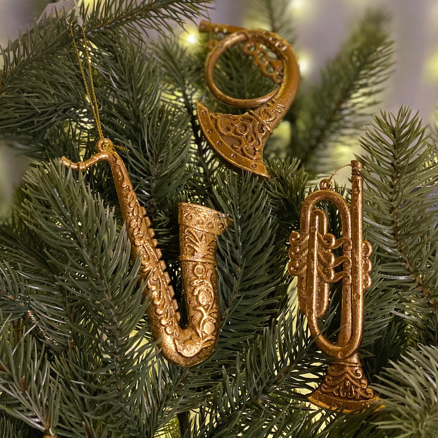 Set of 3 Gold Instruments Christmas Tree Decorations