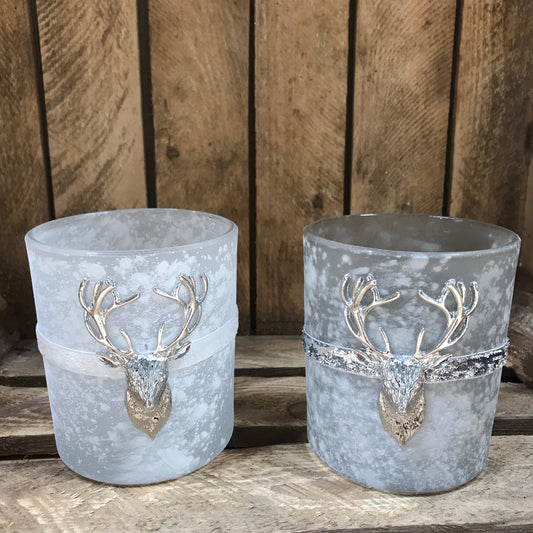 White Frost and Silver Stag Candle Holders