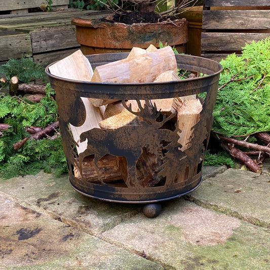 Woodland Stag Design Black Fire Pit Bucket