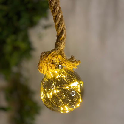 Lumineo Micro LED 10cm Ball with Jute Rope Hanging Decoration